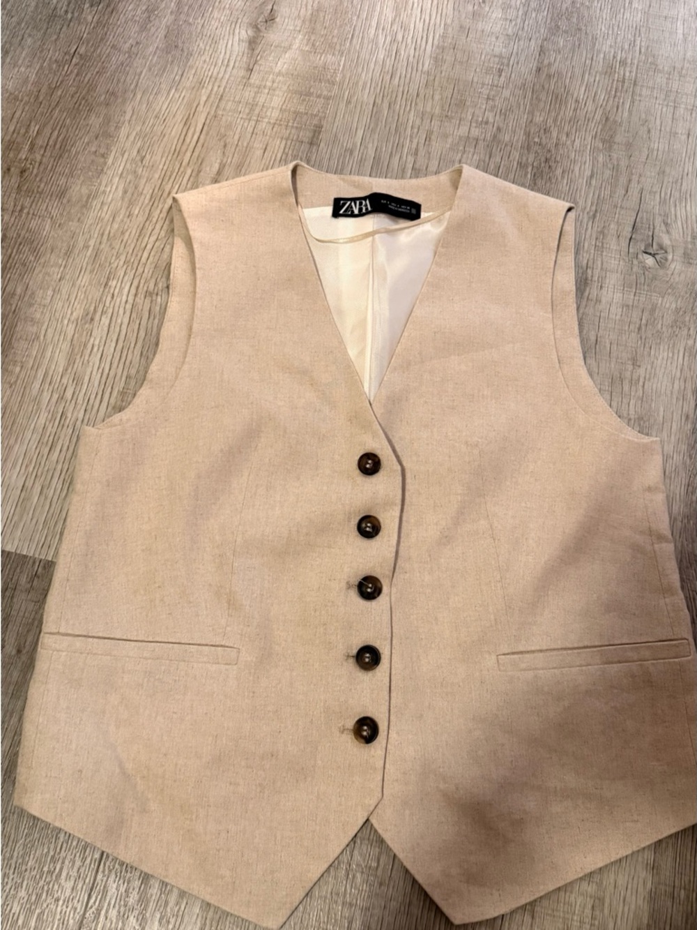 Zara Neutral Cream-Lined Linen Vest